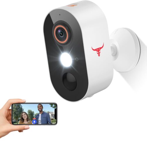 Wireless Outdoor Security Camera with Spotlights, Battery Powered, AI Human Detection, 2-Way Talk, Color Night Vision, Cloud Storage, 2.4G WiFi