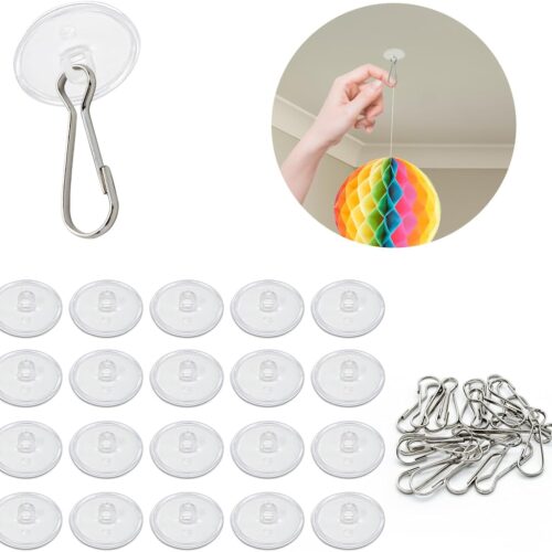 20pcs Adhesive Ceiling Hooks, Hooks for Hanging Festival Wedding Birthday Decorations Adhesive Hooks Wall Hooks with Binding Rings Hooks for Outdoor String Lights Honeycomb Ball (20 PCS)