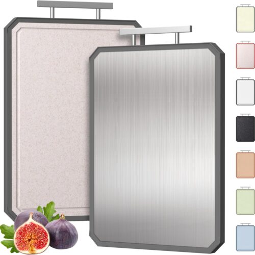 2 in 1 Stainless Steel Cutting Board with Handle Chopping Large Big Small Metal Carving Kitchen Meat Butcher Block not Titanium Wood Bamboo Glass Marble Stone Rubber Plastic Silicone Acrylic Teak Sink