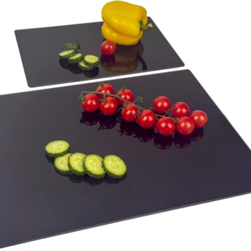 Tempered Glass Cutting Board for Kitchen, Black Cutting Board for Countertop, Dishwasher Safe, Scratch Resistant, Heat Resistant, Shatter Resistant (16"x12" & 12"x8")