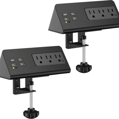 Nightstand Edge Mount Power Strip with USB-C Ports Tabletop Surge Protector Desk Clamp Power Sockets with 3 AC Outlets &4 Fast Charging USB Ports for Home Office Hotel and Dormitory (Black(2-Pack))