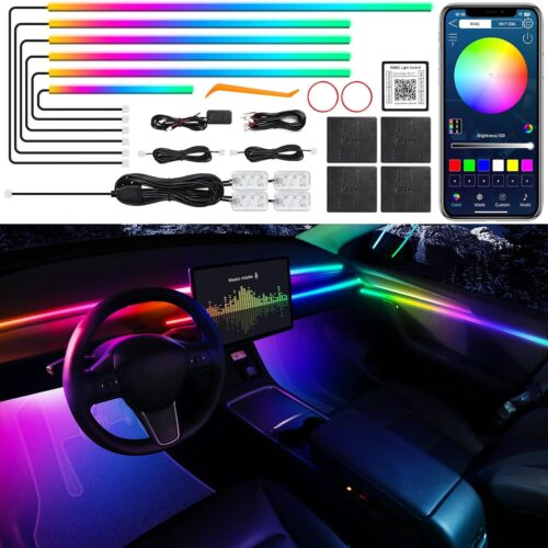 Dreamcolor Acrylic Interior Car LED Strip Light with Wireless APP, RGB 10 in 1 with 175 inches 612 LEDs Fiber Optic Car Ambient Lighting Kits, Dynamic Chasing Music Sync Neon LED Strip Lights for Car