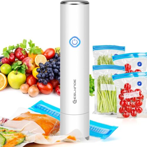 Handheld Vacuum Sealer, Portable Vacuum Sealer Machine for Food Preservation with 5pcs Reusable Zipper Vacuum Bags (1 Pump+5 Bags)