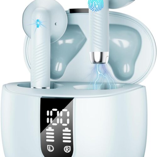 Wireless Earbuds, 2024 Bluetooth Headphones V5.4 Ear Buds Built-in ENC Noise Cancelling Mics, 40H Stereo Bass Bluetooth Earbuds with Dual LED Display, IP7 Waterproof Earphones for Android iOS, Green