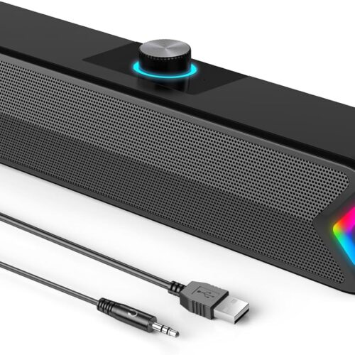 Computer Speakers,Wired USB-Powered Sound-bar with 10W Stereo Sound for PC Desktop,Plug-n-Play (A39PRO /Black)