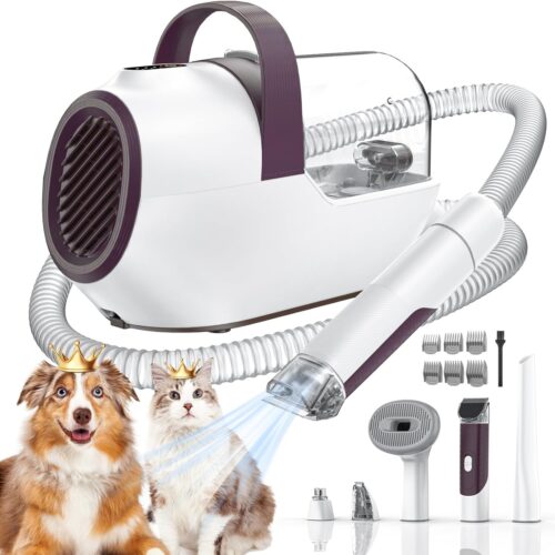 Dog Grooming Vacuum, Dog Grooming Kit with Pet Clipper Nail Grinder, 6 Pet Grooming Tools (Caramel)