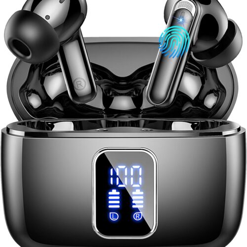 Wireless Earbuds, In Ear Buds Bluetooth 5.3 Headphones, Bluetooth Earbuds with 4 ENC Noise Cancelling Mic, 48H Playtime Stereo, LED Power Display, IP7 Waterproof Mini Wireless Earphones, Ink Black