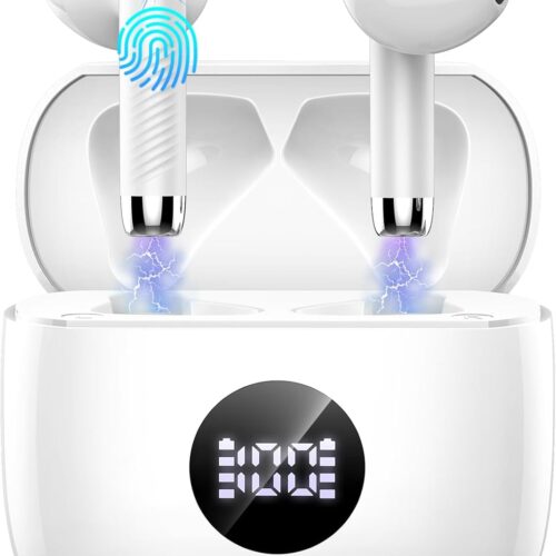 Wireless Bluetooth 5.4 Earbuds, Ear Buds LED Power Display Headphones 6D Stereo, Bluetooth Earbuds in-Ear Noise Cancelling Mic, 40H Playback Mini Case IP7 Waterproof Sports Earphones for Android iOS