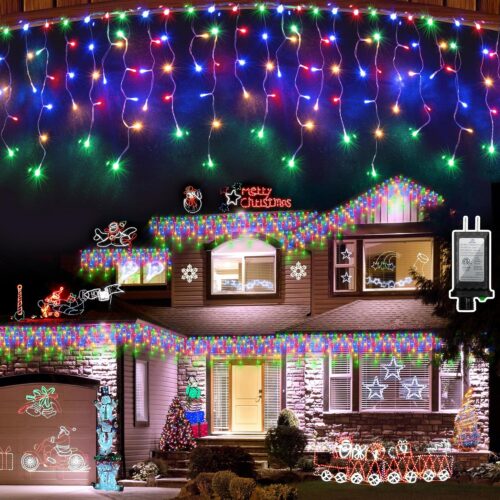 612 LED String lights Indoor Outdoor, 60ft Christmas Window Lights with 136 Drops 12 Modes, Dimmable Curtain Lights, Fairy Lights for Bedroom Holiday Wedding Party Home Xmas Decorations, Multicolor