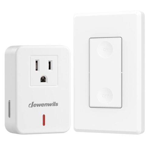 Remote Control Outlet Wireless Wall Mounted Light Switch, Electrical Plug in On Off Power Switch for Lamp, Christmas Decoration, No Wiring, 100 Feet RF Range, ETL Listed, Programmable