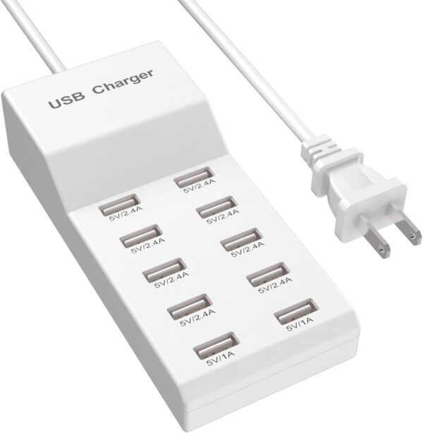 QIONMAR USB Wall Charger USB Charging Station for Multiple Devices USB Charger 10-Ports Power Hub Strip Smart Plug Charging Dock Charge Block Compatible with iPhone 15,iPod,Galaxy S Smart Phones 1