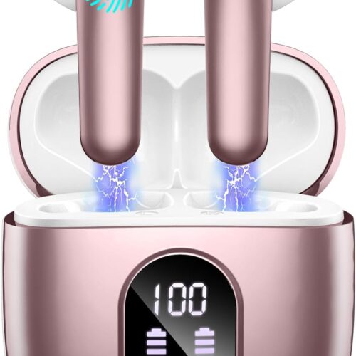 Wireless Earbud Bluetooth 5.3 Headphones 50H Playtime Stereo Bass Ear Buds, in-Ear Earphones with 4 ENC Mic LED Display Noise Cancelling Earbud, Bluetooth Ear bud IP7 Waterproof Sport for Android iOS