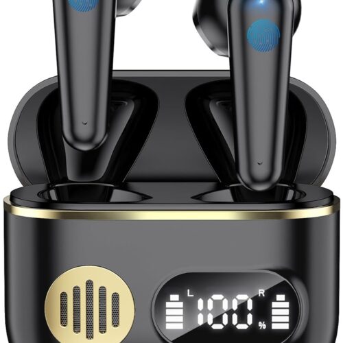 Wireless Earbuds 2024 Sport Bluetooth Headphones Stereo Earphones with ENC Mic Wireless Earphones In Ear Earbuds with Dual LED Display, 48H Playtime, Running Headphones IP7 Waterproof, Ceramic Black
