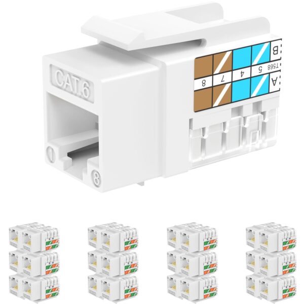 RJ45 Keystone Jack Cat6 10G Support, Keystone Jacks UTP 25 Pack for Wall Plate and Patch Panel, Rj45 Keystone 90 Degree White Color for Cat6, Cat5e, Cat5 Cabling Brand: Rapink 1