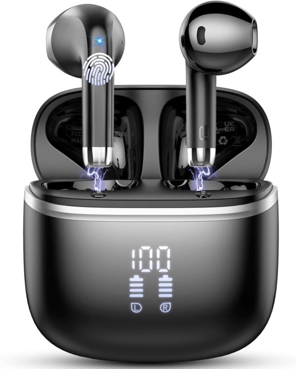 Wireless Earbuds, Bluetooth 5.4 Headphones with Deep Bass Stereo, in Ear buds with ENC Noise Cancelling Mics, 40H Playtime Wireless Earphones with LED Display, IPX7 Waterproof Earbuds for Android, iOS 1