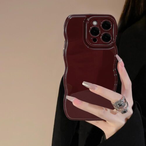 Phone Case for iPhone 15 Pro Case,Simple Wave Design Wavy Frame Soft Silicone Aesthetic for iPhone 15 Pro,Wine Red