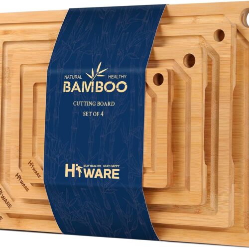 4-Piece Extra Large Bamboo Cutting Boards Set for Kitchen, Heavy Duty Cutting Board with Juice Groove, Bamboo Chopping Board Set for Meat, Vegetables - Pre Oiled