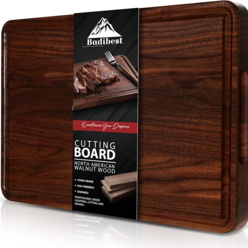 Handcrafted Walnut Wood Cutting Board 12x8, Non Toxic Kitchen Chopping Board with Juice Groove Charcuterie Serving Board, Eco & Knife Friendly Small Wooden Cutting Boards for Kitchen, Restaurant Use