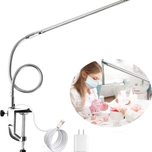 Desk Light with Clamp, USB LED 8W Clip Nail Desk Lamp Eye Care Flexible Gooseneck 360° Clamp Light for Manicure Reading Eyebrow Office Tattoo