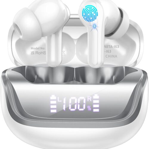 Wireless Earbuds, Bluetooth 5.4 Headphones Deep Bass Stereo, in-Ear Earphones with 4 ENC Mics, 40H Playtime LED Display Mini Charging Case Ear Buds, IP7 Waterproof Wireless Headphones for Android iOS
