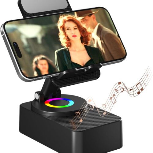 Cell Phone Stand with Wireless Bluetooth Speaker, LED, Anti-Slip Base HD Surround Sound,Perfect for Home/Outdoor with Bluetooth Speaker for Desk Compatible with iPhone/ipad/Android,Gifts for Men Women