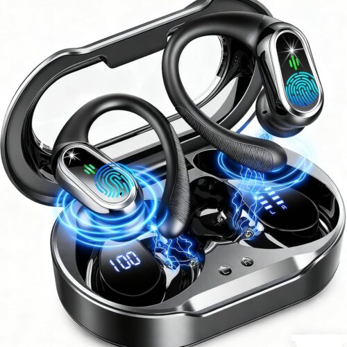 Wireless Earbuds, 2025 Bluetooth 5.4 Headphones Sport, 50Hrs HiFi Stereo Deep Bass Over-Ear buds with ENC Noise Cancelling Mic, IP7 Waterproof & LED Display Earphones with Earhooks for Workout/Running