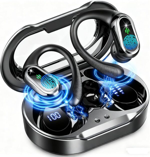 Wireless Earbuds, 2025 Bluetooth 5.4 Headphones Sport, 50Hrs HiFi Stereo Deep Bass Over-Ear buds with ENC Noise Cancelling Mic, IP7 Waterproof & LED Display Earphones with Earhooks for Workout/Running 1