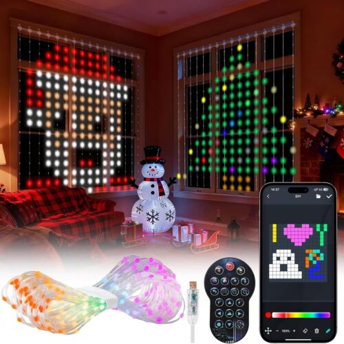 Smart Curtain Lights, LED Color Changing Curtain Lights, Dynamic DIY String Lights 5.25x5.25FT, App & Remote Control for Bedroom Living Room Holiday Indoor Backdrop Decor