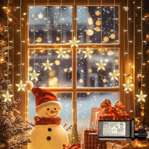 Stars Icicle Lights,Younger Stars Curtain Lights,11.5ft 118LED Hanging Lights for Home Bedroom Ceiling, Warm White Lights Decor for Wall Indoor, Outdoor, Party, Garden Christmas