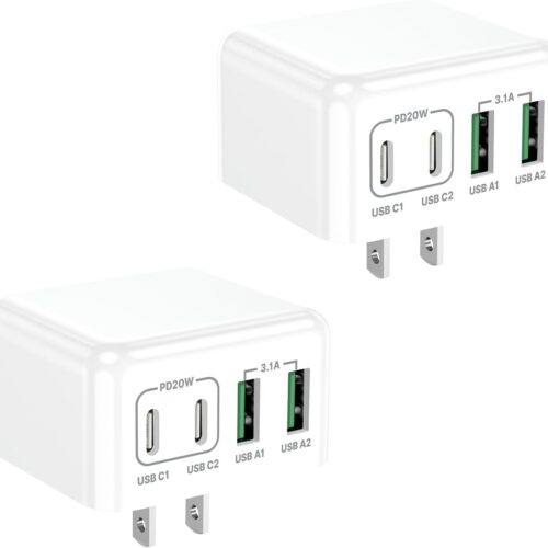 [2-Pack] USB C Charger Block, USB C Wall Charger 40W 4-Port Fast Charging Block PD Power Adapter + QC Wall Plug Multiport Type C Block Cube for iPhone 15 14 13 12 11 Pro Max XR XS 8 7, Samsung