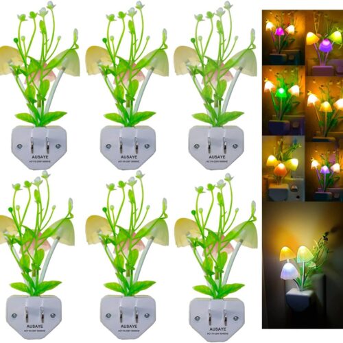 Sensor Night Light Plug in Mushroom Light LED Color Changing Nightlights for Kids, Adults, Bedroom, Bathroom,Hallway, Stairs, Kitchen Pack of 6