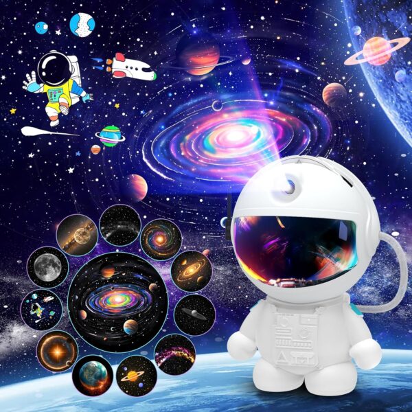 Space Galaxy Night Light Projector, Ultra-HD Astronaut Design, 12 Film Discs, LED Display with Adjustable Brightness 1