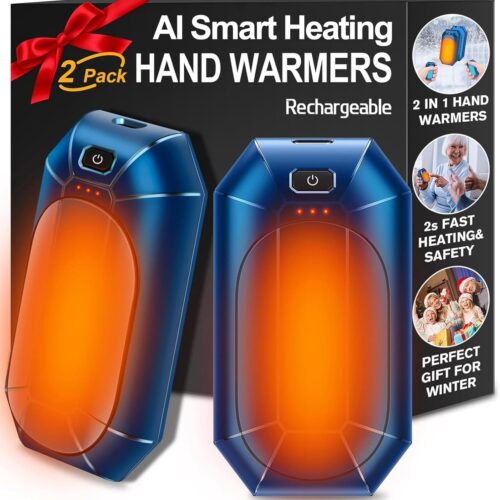 AI Hand Warmers Rechargeable 2 Pack, Electric Handwarmers Reusable, AI Smart Safe Heat Long Lasting Portable Pocket Heater, Warm Gifts for Men Women Outdoor Indoor Hiking Studying Hunting Golf Camping