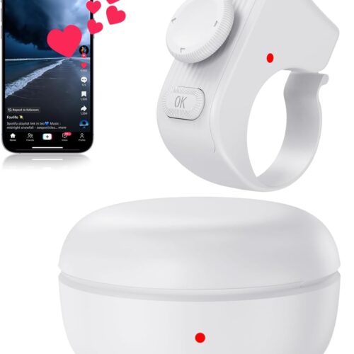 TikTok Scrolling Ring Remote Control, Camera Shutter Remote, Wireless Bluetooth Scrolling Ring for iPhone, iPad, iOS, Android - White