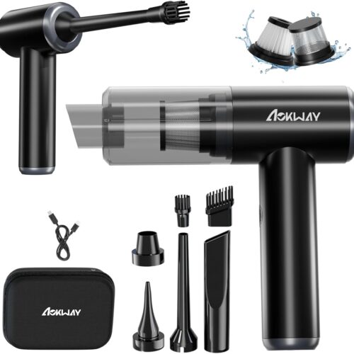 aokway Car Vacuum Portable Cordless 15000PA Powerful Suction, 7500mAh, 4-in-1, High Power Mini Vacuum Cleaner for Car, Home, PC, Keyboard, Desk Cleaning Small Handheld Rechargeable (Black)