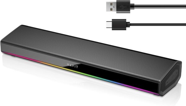 Computer Speakers for Desktop PC, Bluetooth 5.3 Pc Soundbar with Dynamic LED Light, HiFi Stereo, Poratble Bluetooth Speaker, Gaming Speakers for PC, Laptop,Tablet 1