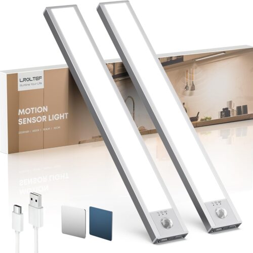 Under Cabinet Kitchen Lights, Motion Sensor Dimmable 30cm 2200mAh 6500K LED Under Counter Rechargeable Wardrobe Indoor Night Lights for Kitchen Shelf Stairs Closet 2 Pack