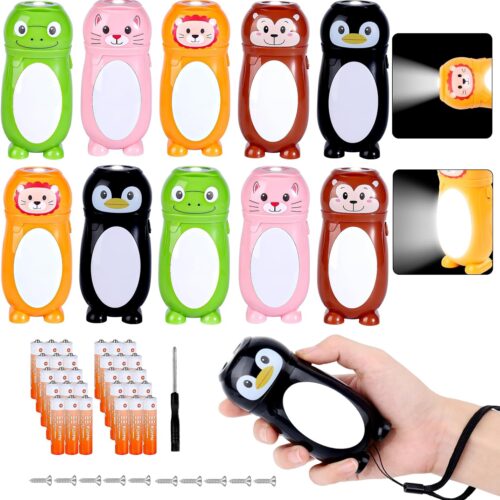 KunHe 10 Pack Animal Flashlights 2 in 1 Camping Lantern Flashlights Christmas Stocking Stuffers Small Flashlight Party Favors Halloween Christmas Gift for Girls Boys
