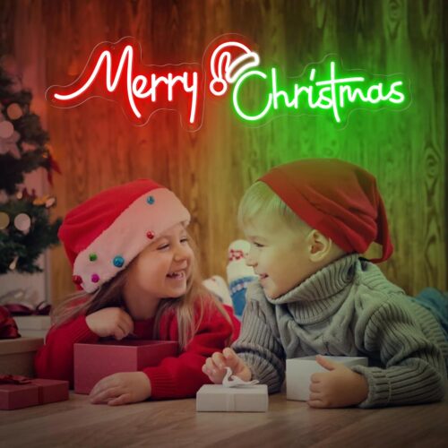 Large 25 Inch Merry Christmas Neon Signs, Red Green Led Neon Light Sign for Party Gift Home Bedroom Man Cave Bar Business
