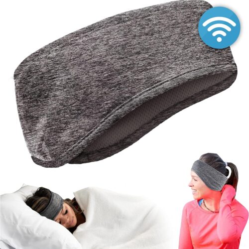 CozyPhones Sleep Headphones - Wireless Over Ear Headphones from Ultra Thin Cool Mesh Chordless Head Phones for Side Sleepers, Meditation, Running, Laptop, and Phone - Gray Lycra