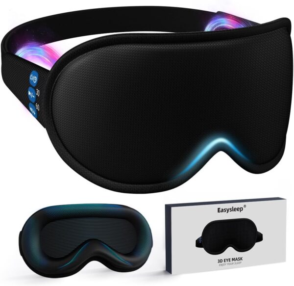3D Sleep Mask Sleep Headphones White Noise Sleep Eye Mask with 31 Soothing Sounds 3 Timer Soft Adjustable Light Blocking Eye Cover Long Playtime for Sleeper Men Women Travel Gift 1