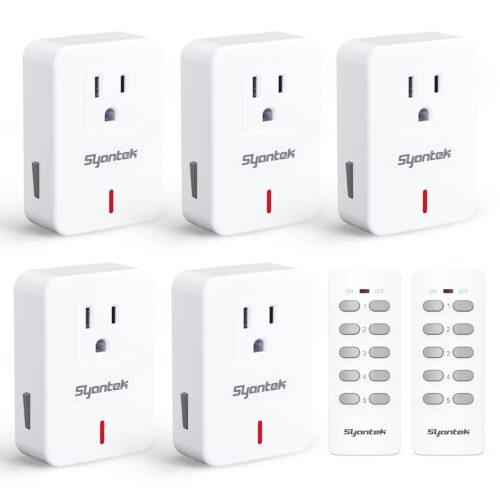Remote Control Outlet Wireless Light Switch for Household Appliances, Expandable Remote Light Switch Kit, Up to 100 ft Range, White (5 Outlets + 2 Remotes)