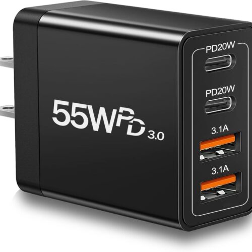 55W USB C Charger Block Dual USB C Charger, CARZONJX 4 Port Type C Fast Charging Block QC+PD Power Adapter Wall Plug for iPhone 17 16 15 14 13 12 11 Plus Pro Max, Galaxy, Tablet and More
