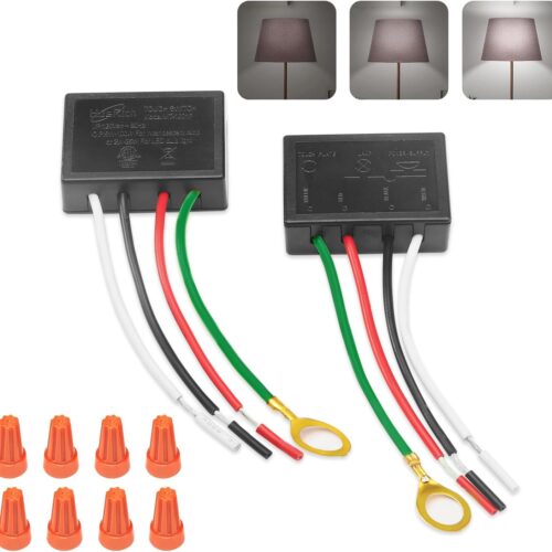 Touch Lamp Switch 2 Pack, Touch Lamp Control Module for Dimmable LED, Incandescent, Halogen Bulbs, Lamp Switch Replacement Kit, Touch Dimmer Sensor with 3 Levels Brightness and Wiring Caps