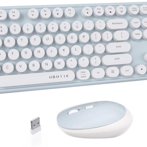 UBOTIE Colorful Computer Wireless Keyboard Mouse Combos, Typewriter Flexible Keys Office Full-Sized Keyboard, 2.4GHz Dropout-Free Connection and Optical Mouse (Green-White)