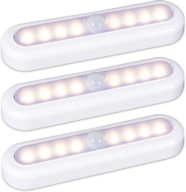 3 Pack 7” Motion Sensor Lights Indoor Battery Operated, Stick on LED Light for Closet, Stairs, Under Cabinet, Warm White 1