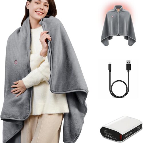 Cordless Heated Blanket – Portable Battery Operated Throw with Rechargeable Pack, Far Infrared Heat, Soft Faux Rabbit Fur for Home, Office, Travel, Camping