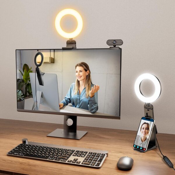 Ring Light for Laptop Desk Clip On,Small Computer Video Conference Lighting with Stand for Phone/Webcam/Monitor,5" Portable Mini LED Selfie Light Desktop for Zoom Meeting/Video Call/Recording 1
