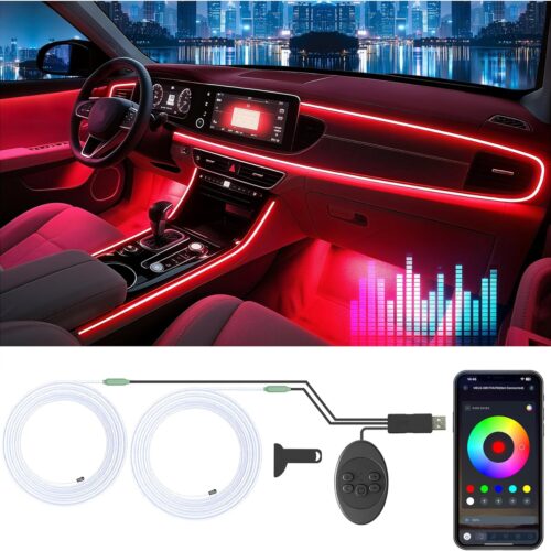 Car Led Strip Lights, Interior Car Lights, App Control Ambient Lighting Kit With RGB 16 Million Colors Fiber Optics&Music Sync Rhythm, USB Neon Light Accessories for Center Console&Dashboard, Upgraded