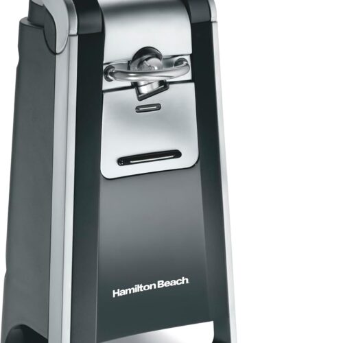 Hamilton Beach Smooth Edge Electric Automatic Can Opener for Kitchen with Easy Push Down Lever, Extra Tall, Includes Stainless Steel Scissors, Black and Chrome (76607)